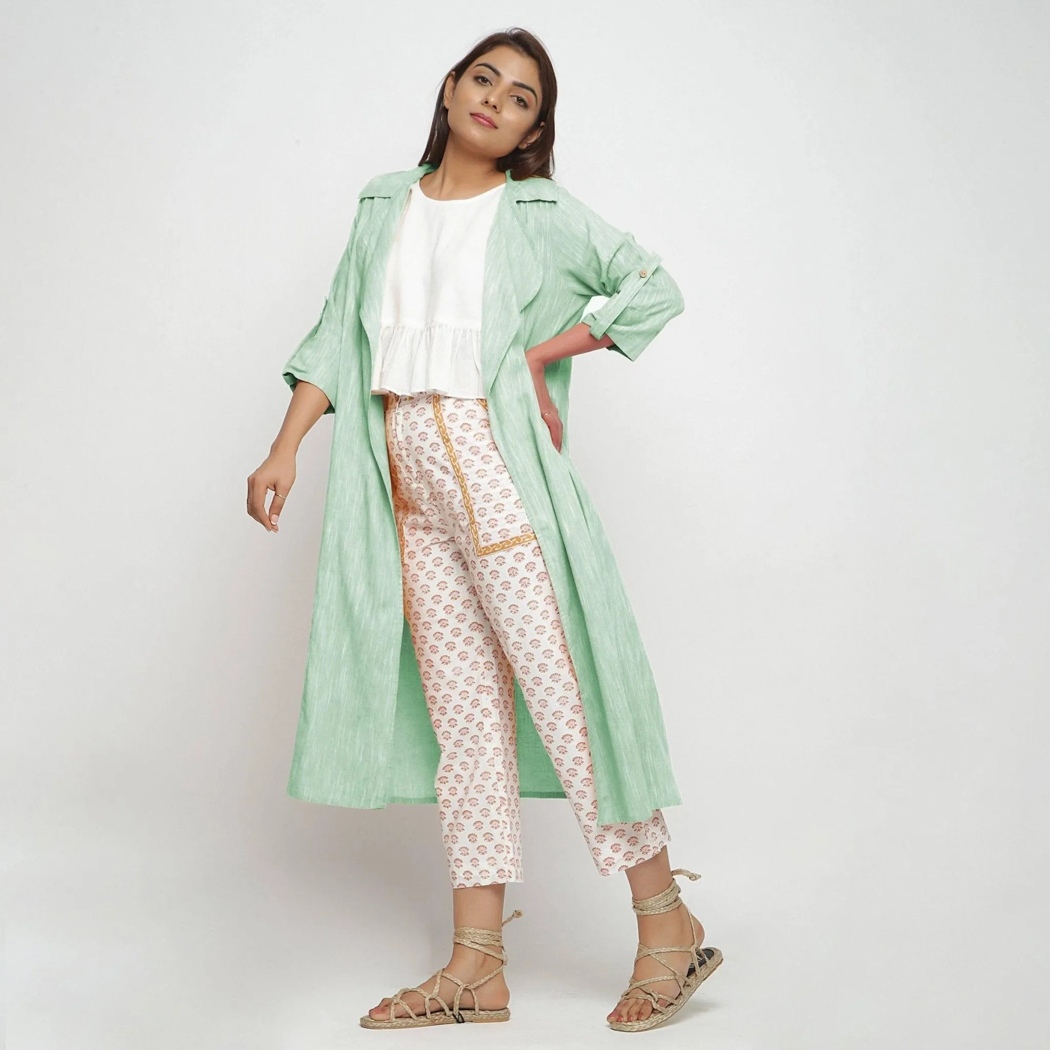 Aqua Lapel Collar Cotton Loose Fit Overlay