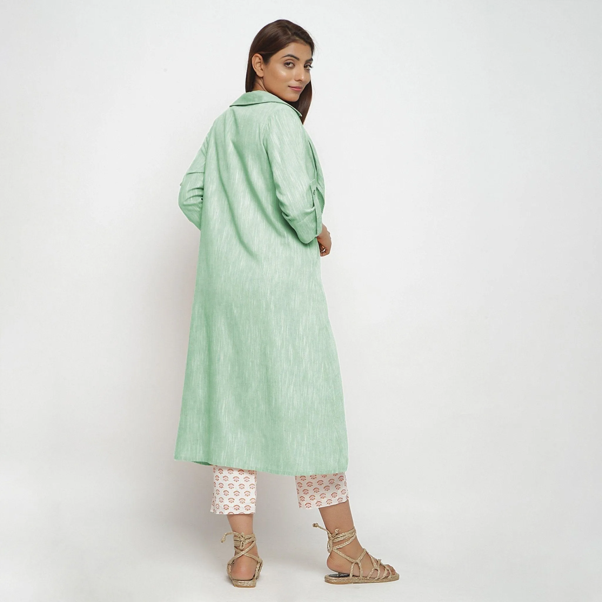Aqua Lapel Collar Cotton Loose Fit Overlay
