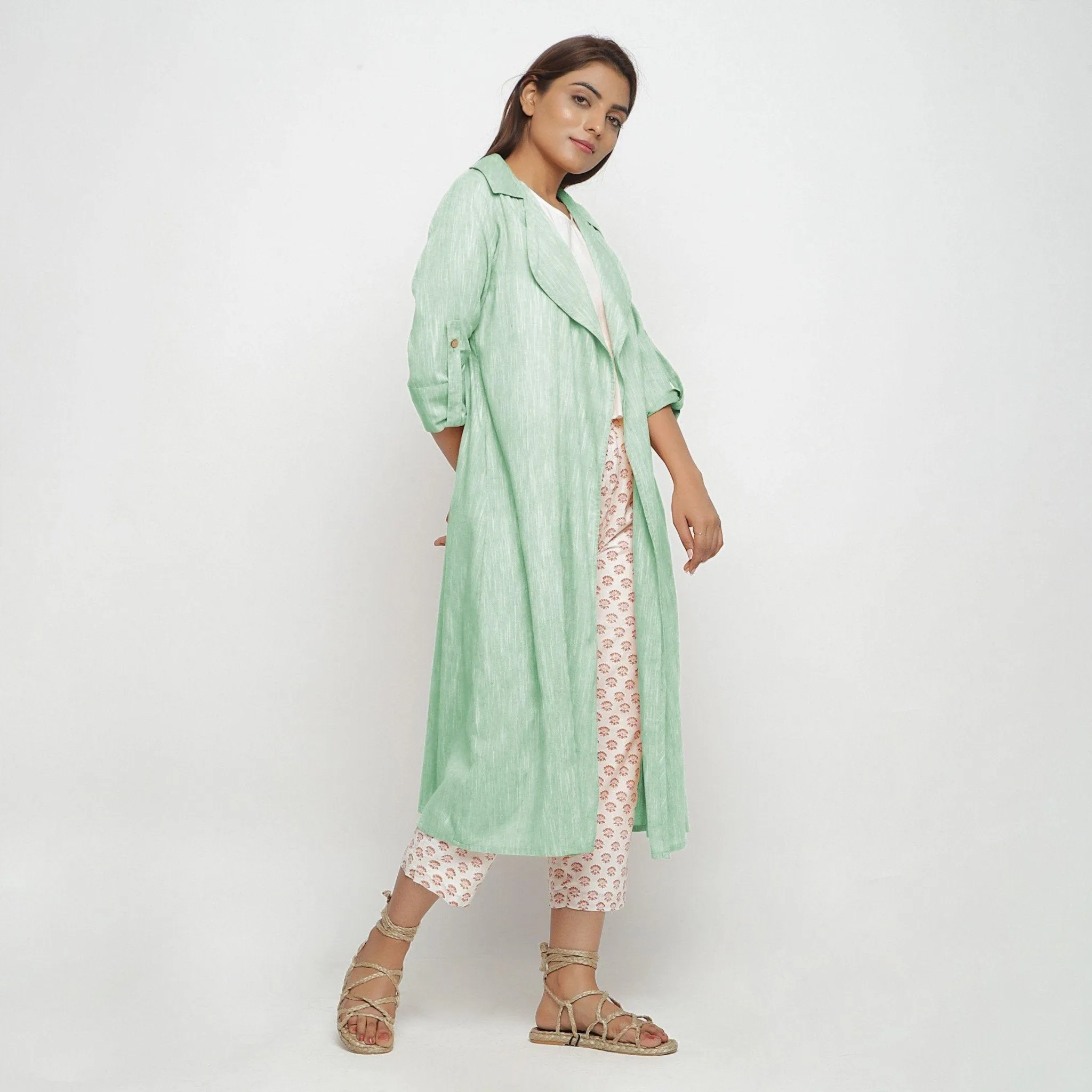 Aqua Lapel Collar Cotton Loose Fit Overlay