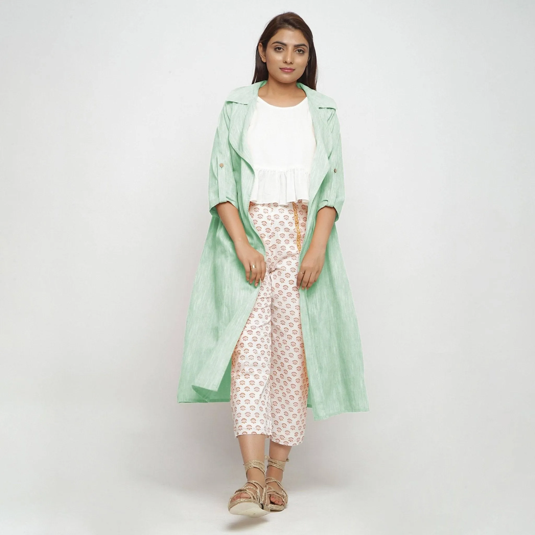 Aqua Lapel Collar Cotton Loose Fit Overlay