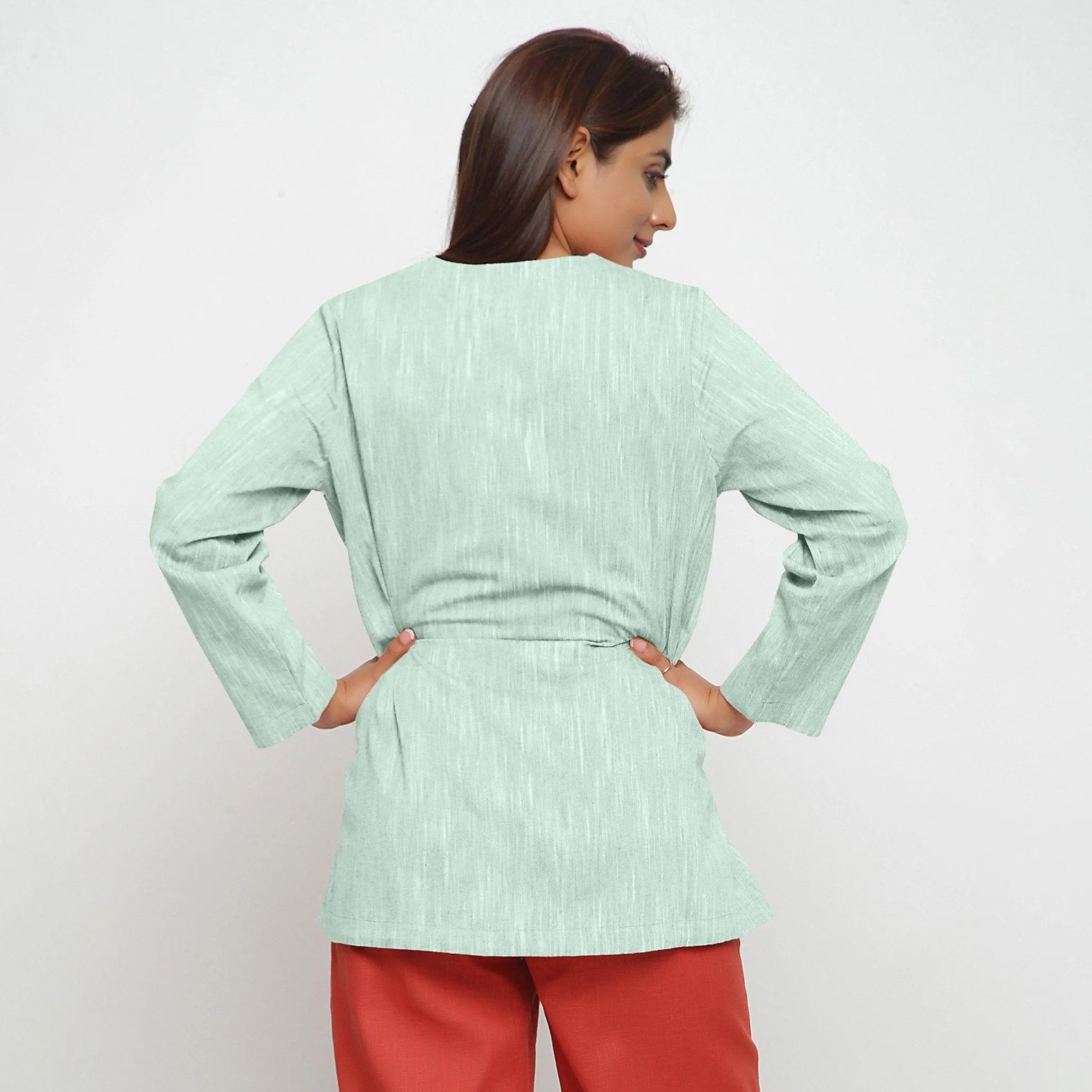 Aqua Yarn Dyed 100% Cotton Flared Short Jacket