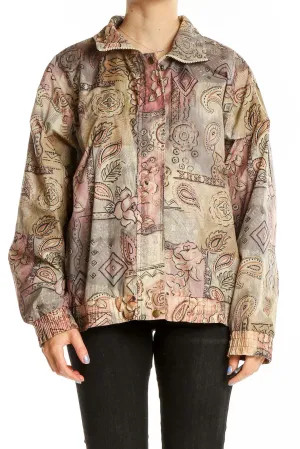 Beige Floral Paisley Nylon Jacket