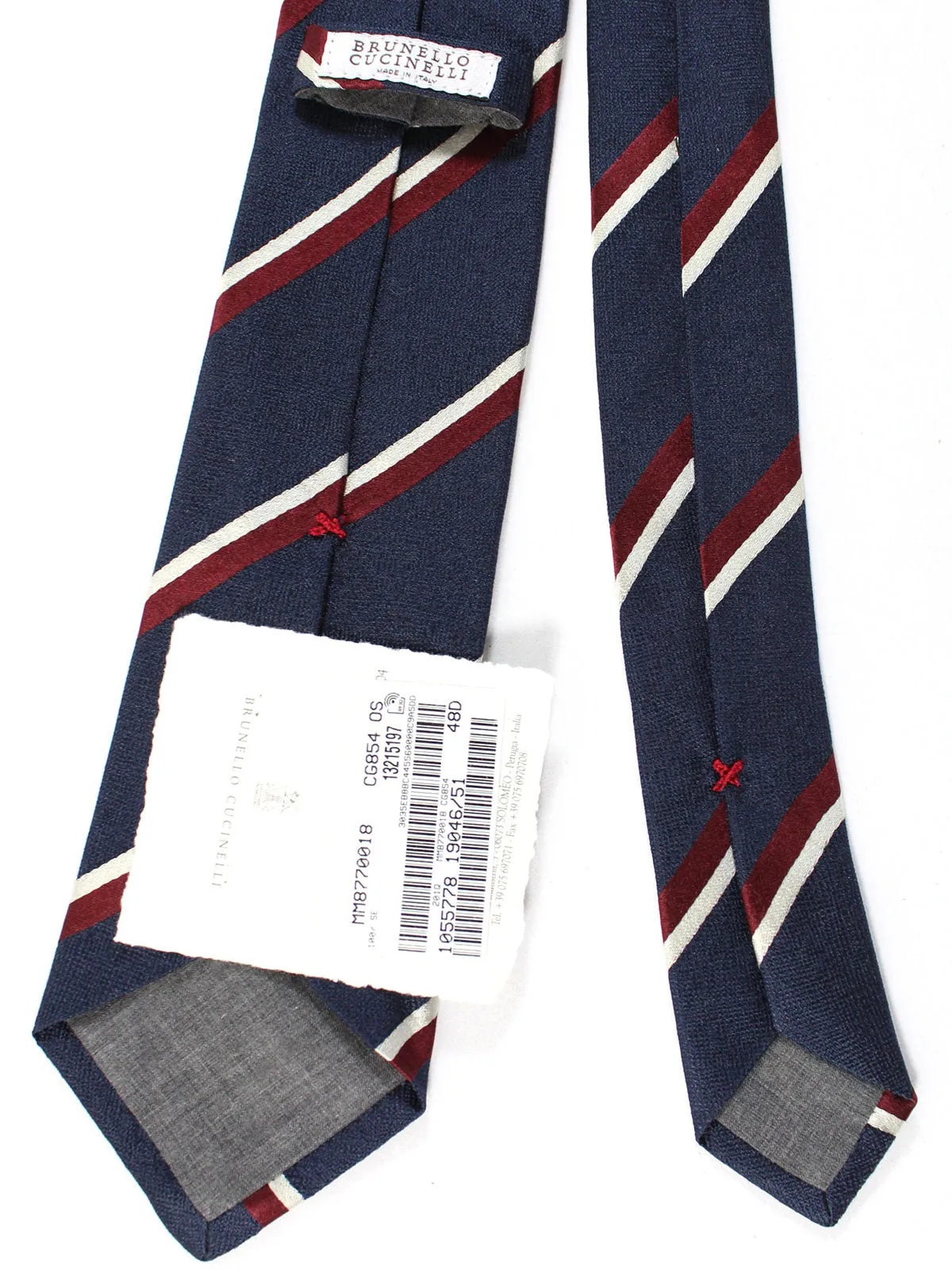 Brunello Cucinelli Silk Tie Navy Maroon Stripes