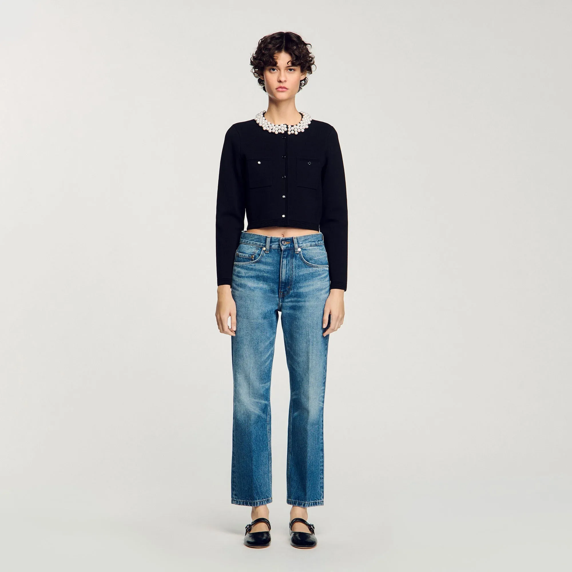 Claranciana Cardigan With Beaded Collar Black