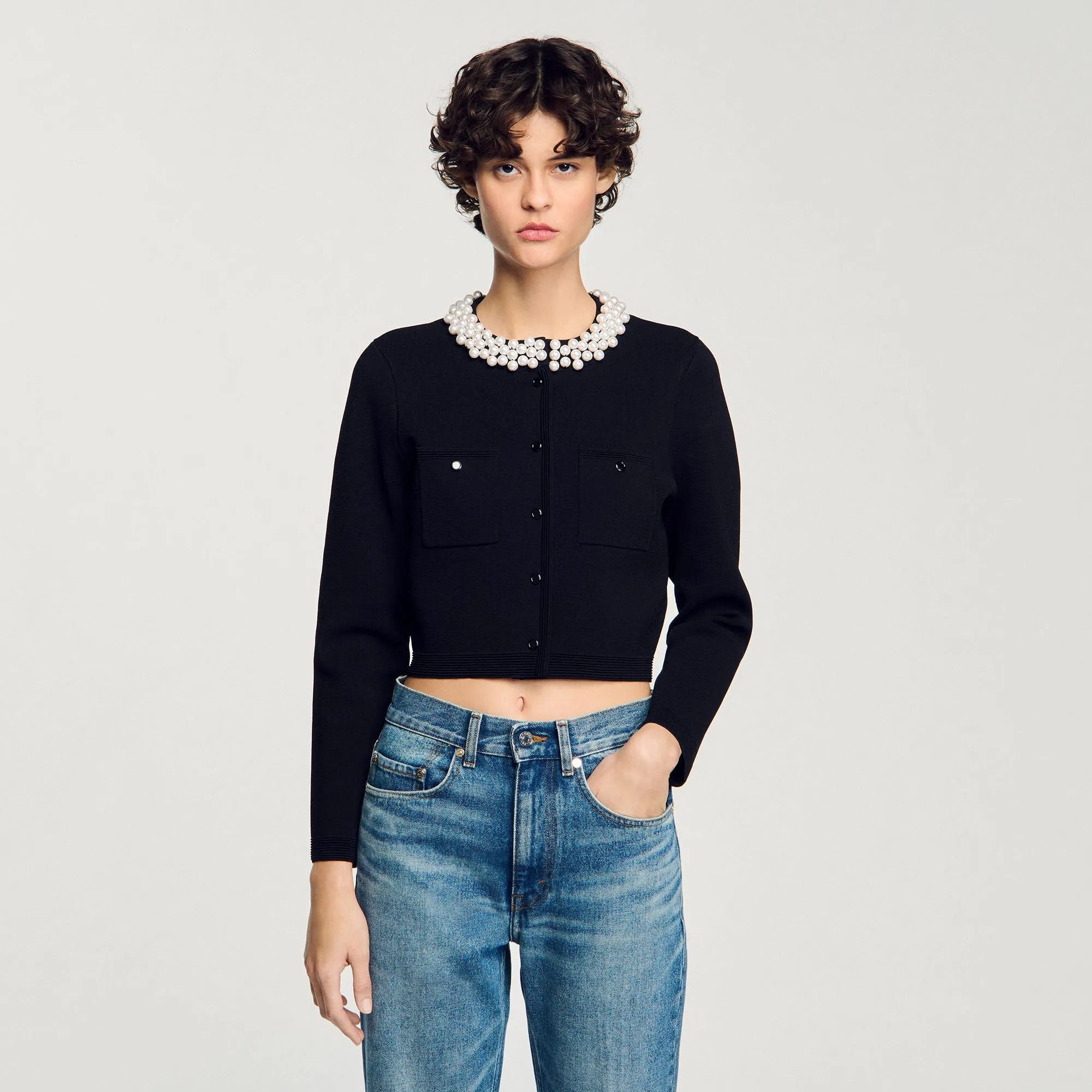 Claranciana Cardigan With Beaded Collar Black
