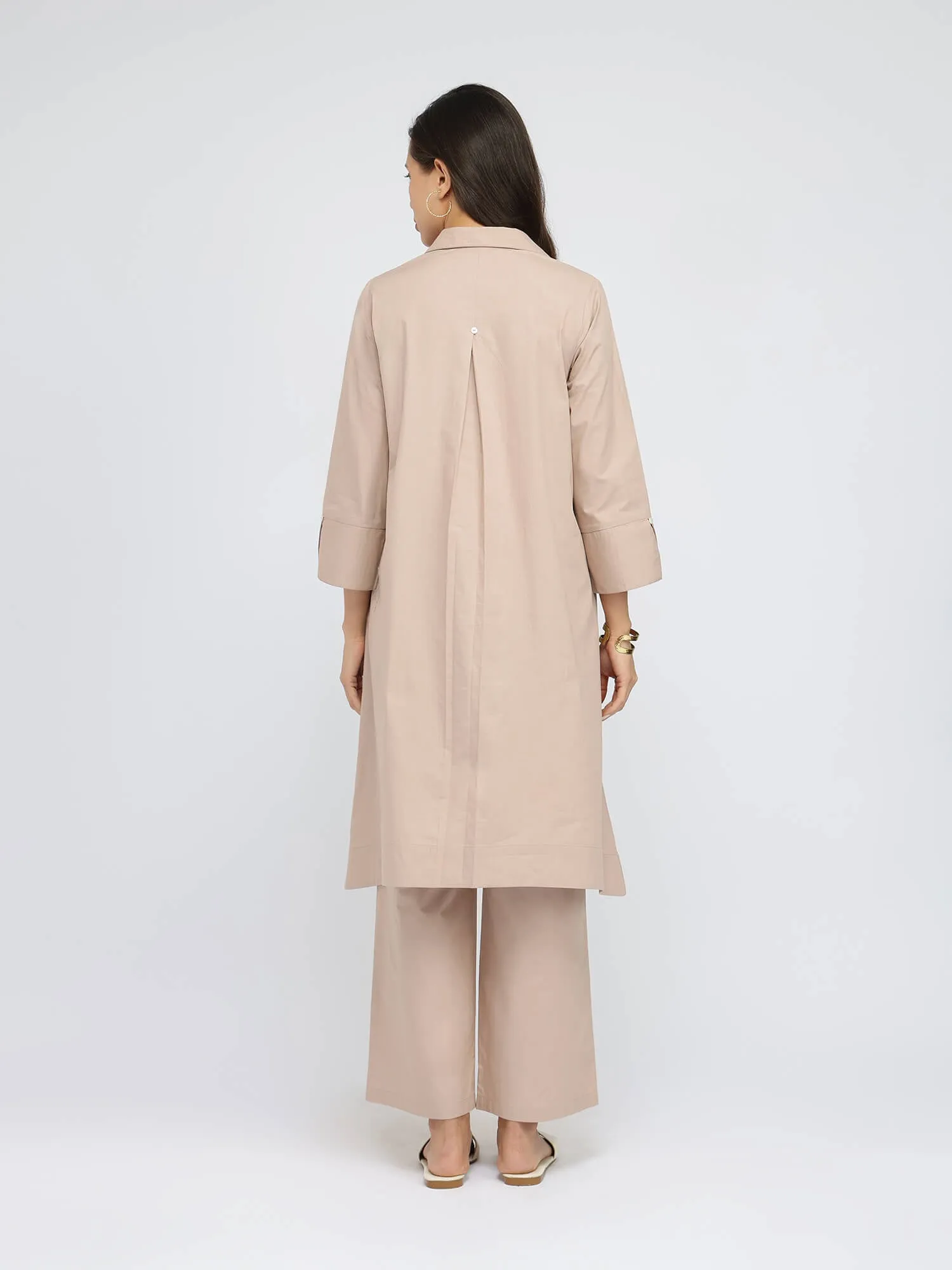 Cotton Solid Asymmetric Co-ord Set - Beige