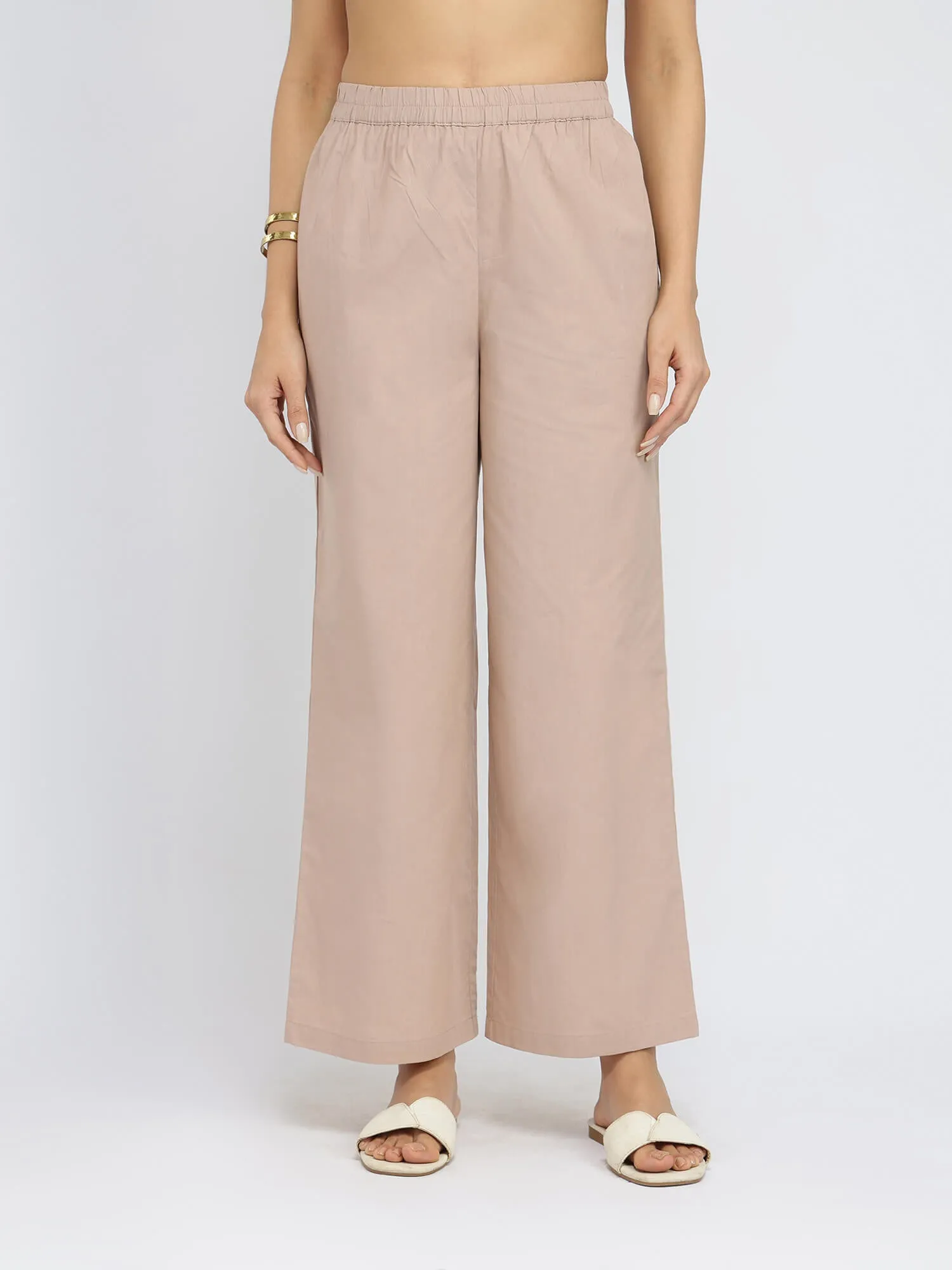 Cotton Solid Asymmetric Co-ord Set - Beige