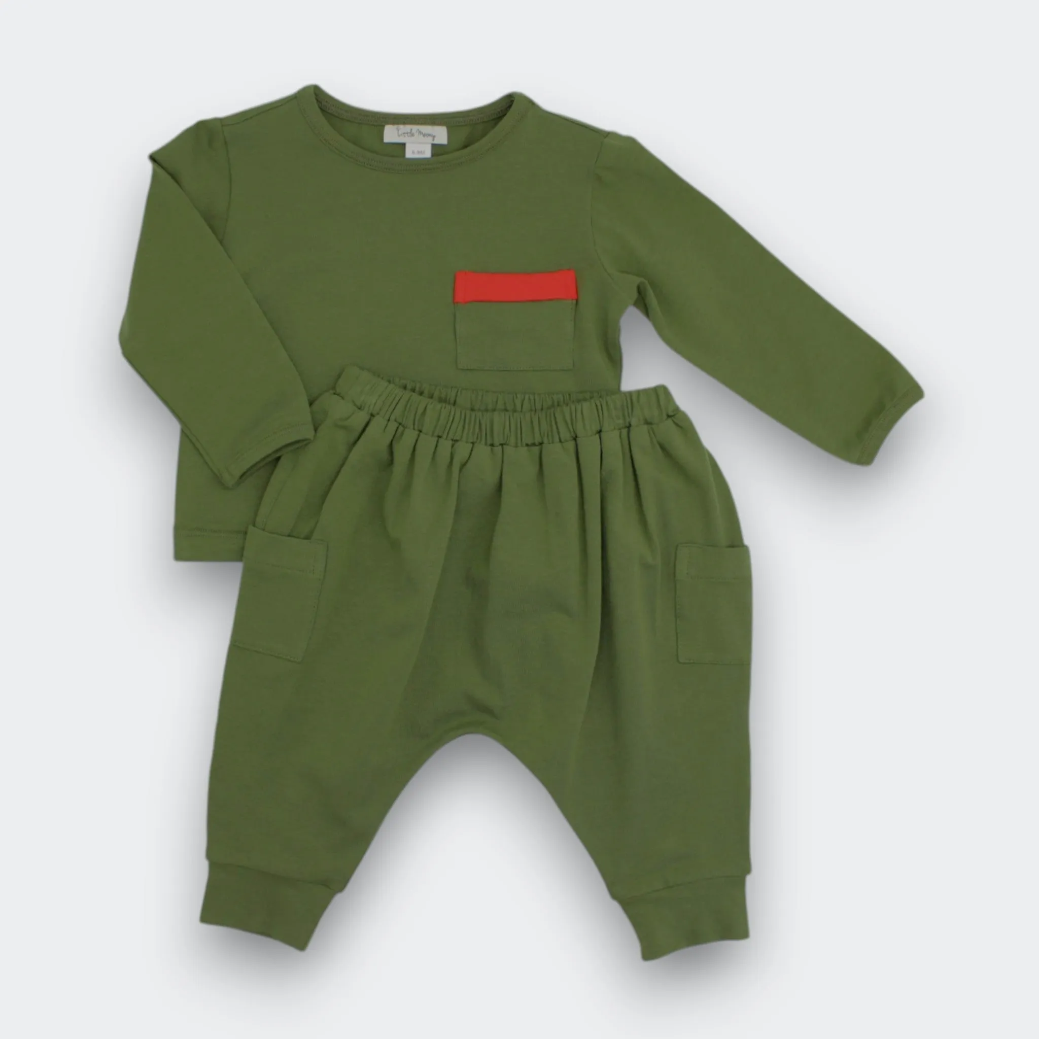Cozy Cotton Knit Sage Green Jogger Pants for Babies and Kids