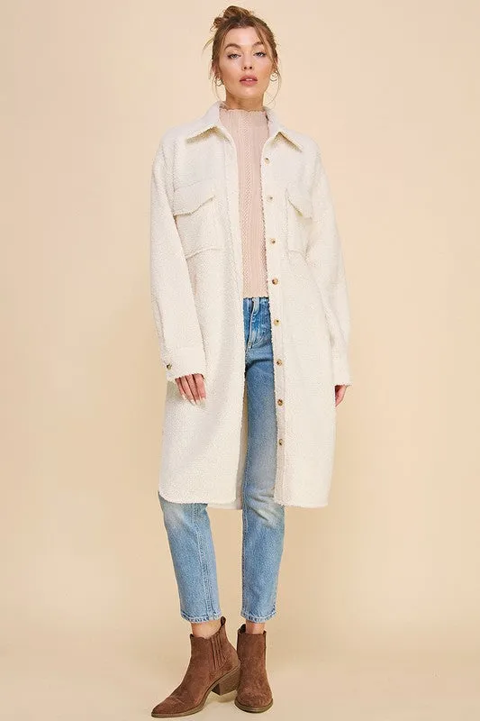Cream Long Sherpa Shacket