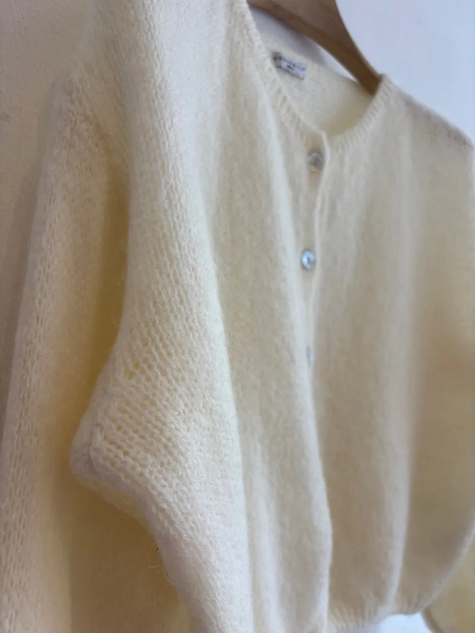 Cream Long Sleeve Mohair Cardigan