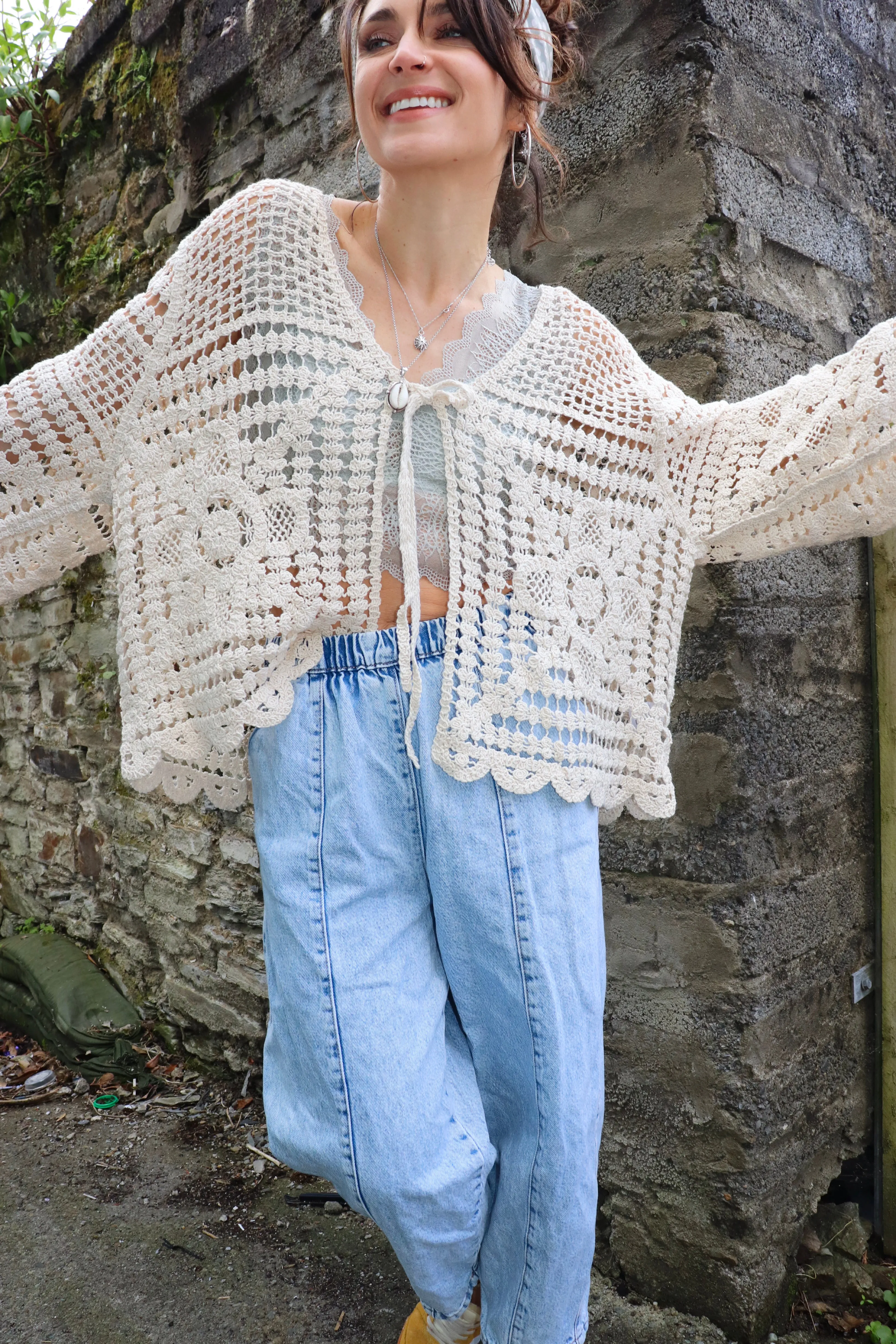 Crochet tie cardigan