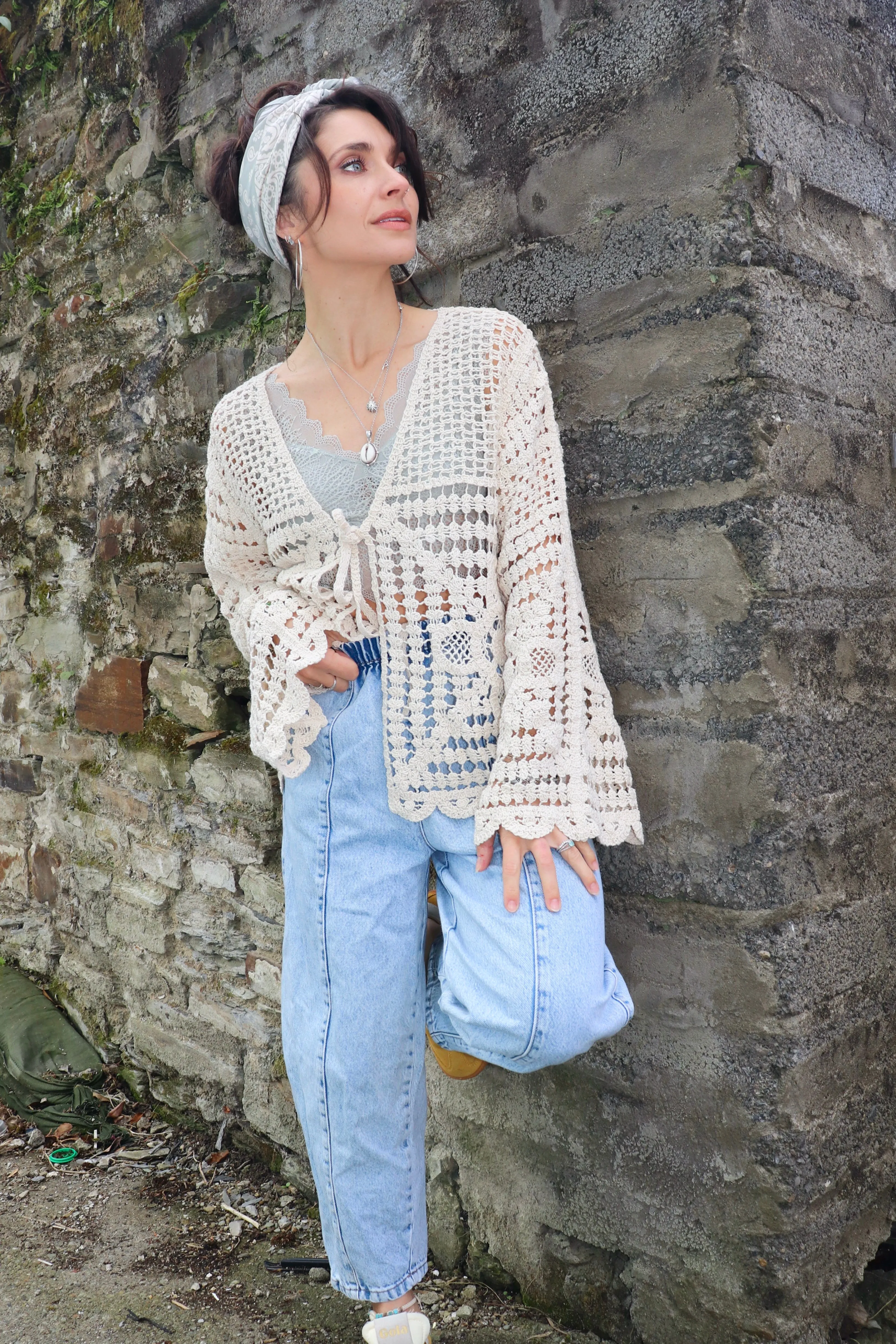 Crochet tie cardigan