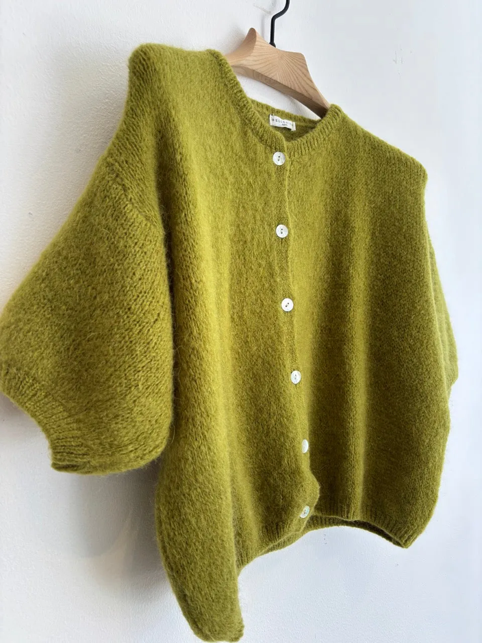 Cropped Sleeve Mohair Cardigan Olive