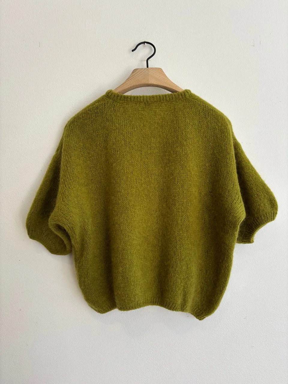 Cropped Sleeve Mohair Cardigan Olive