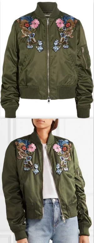Embellished Embroidered Shell Bomber Jacket