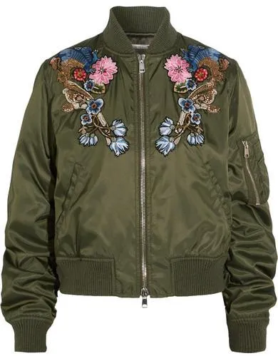 Embellished Embroidered Shell Bomber Jacket