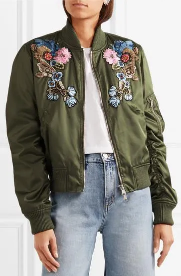 Embellished Embroidered Shell Bomber Jacket