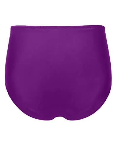 Fashionable Women High Waisted Bikini Bottom Retro Ruched Swim Short-Purple