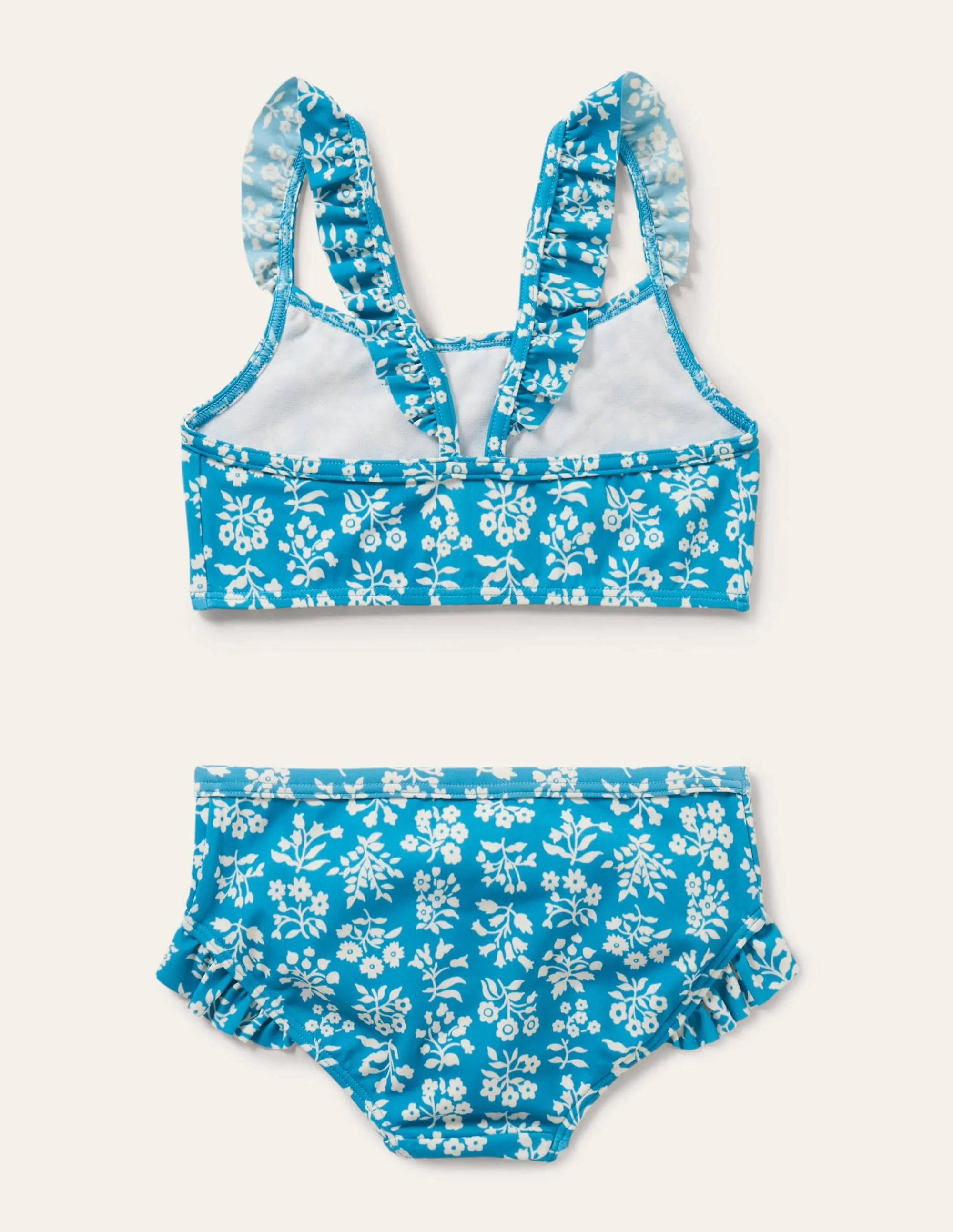 Frilly Strap Bikini Set-Bahama Blue Woodblock
