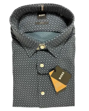 Hugo Boss Shirt Midnight Gray Pattern M Slim Fit SALE
