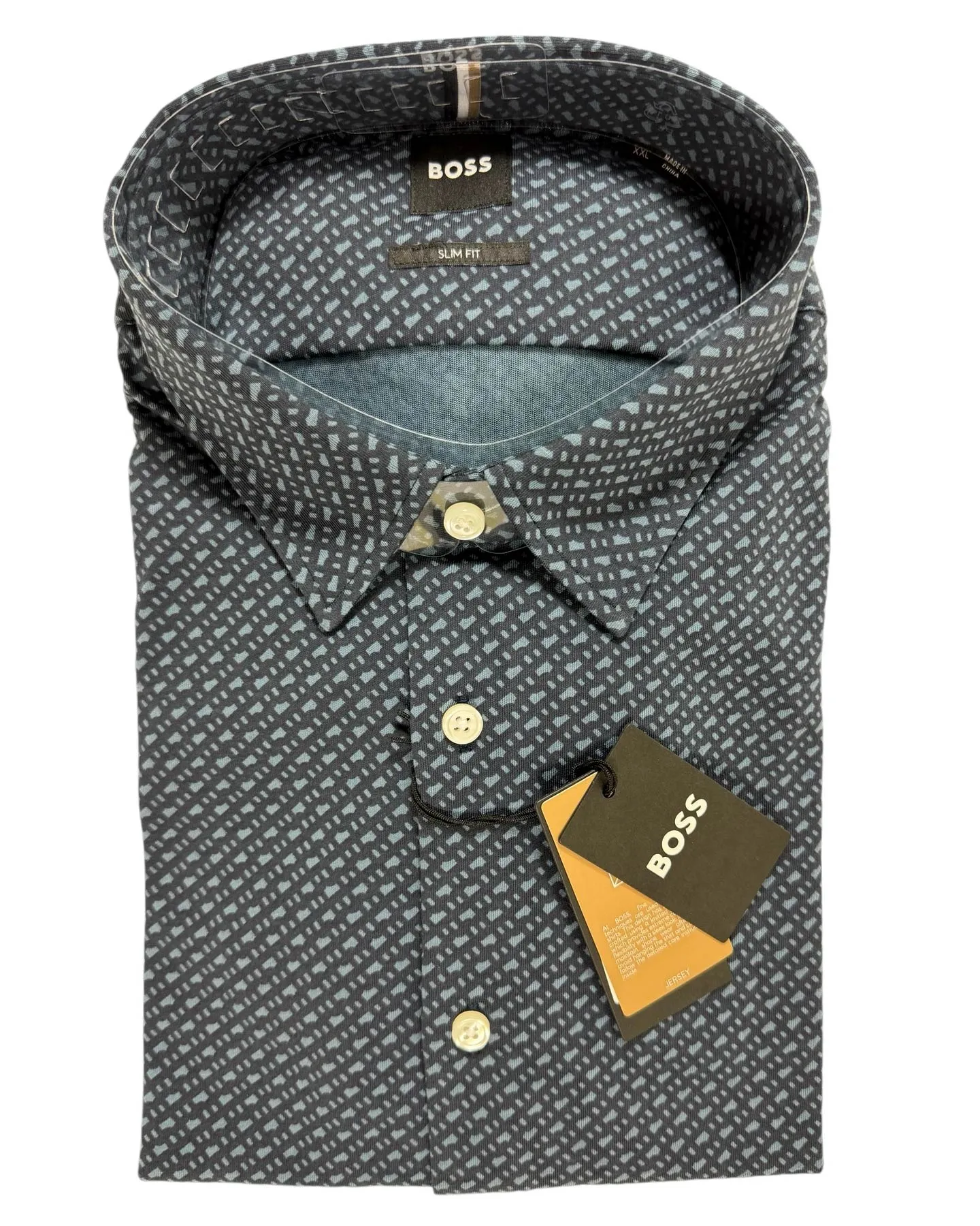 Hugo Boss Shirt Midnight Gray Pattern XXL Slim Fit SALE