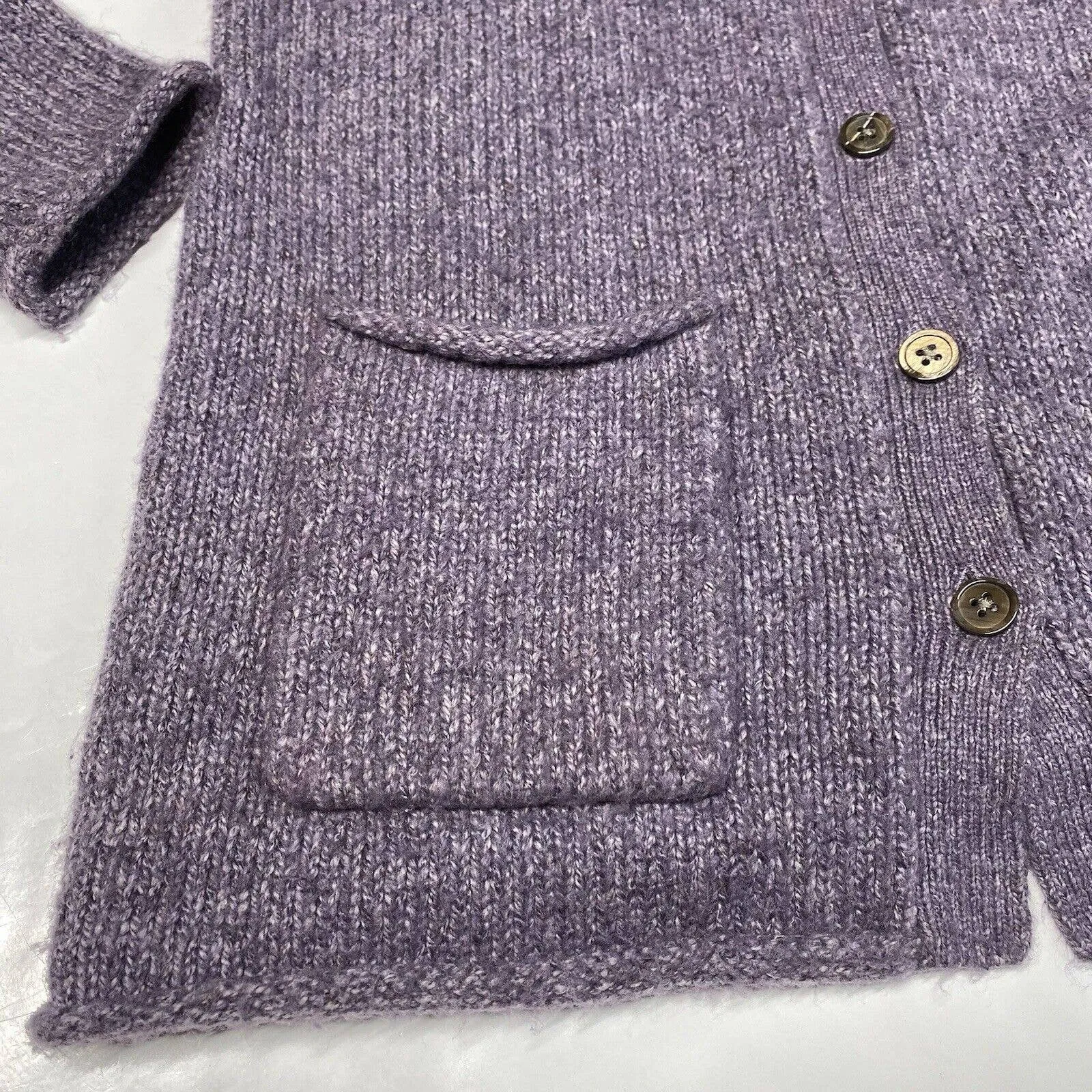 J Jill Button Up Cable Knit Cardigan XSmall Purple Lavender Long Chunky Sweater