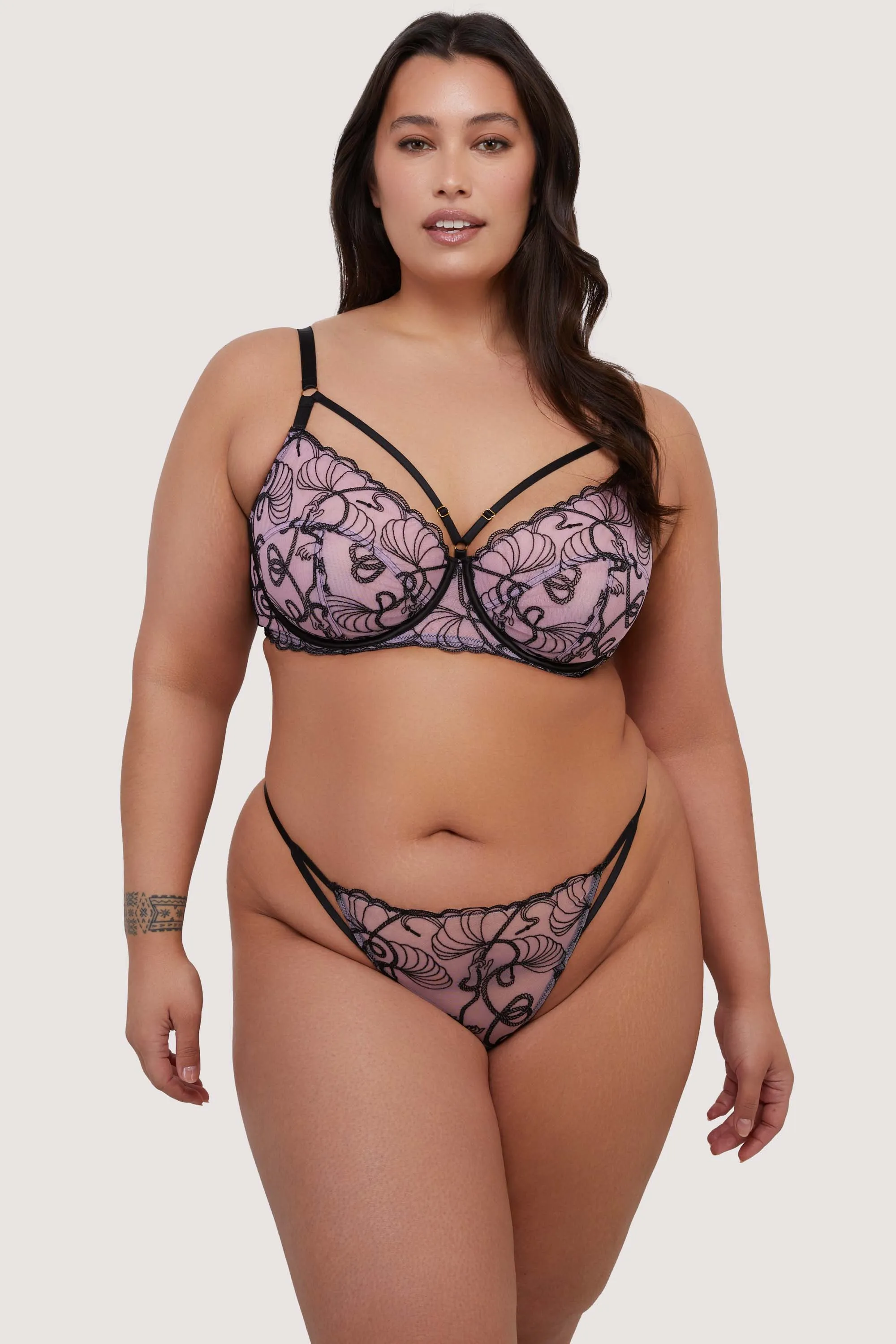 Jessie Pink & Black Whip Embroidery Thong By Playful Promises - sizes 4-14 ( )