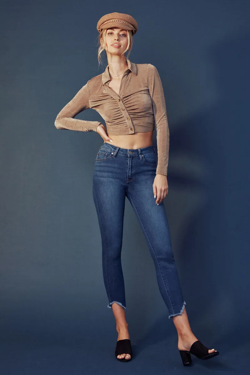 Kancan - Women's High Rise Hem Detail Skinny Jeans - KC7267