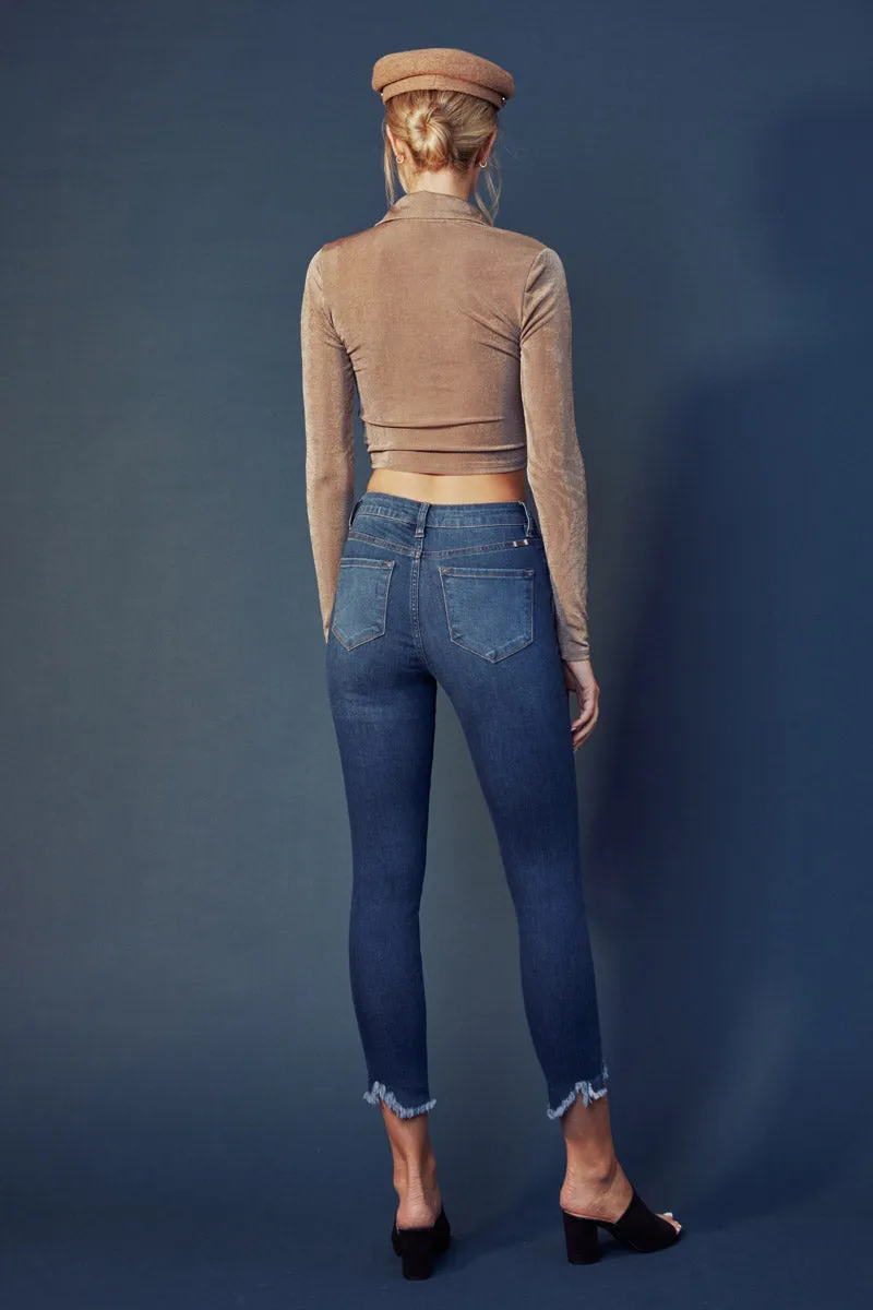 Kancan - Women's High Rise Hem Detail Skinny Jeans - KC7267