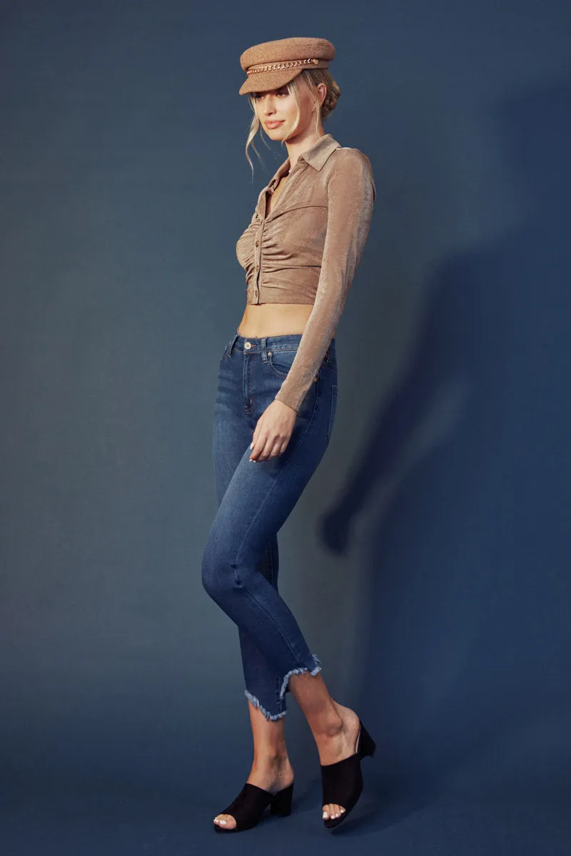 Kancan - Women's High Rise Hem Detail Skinny Jeans - KC7267
