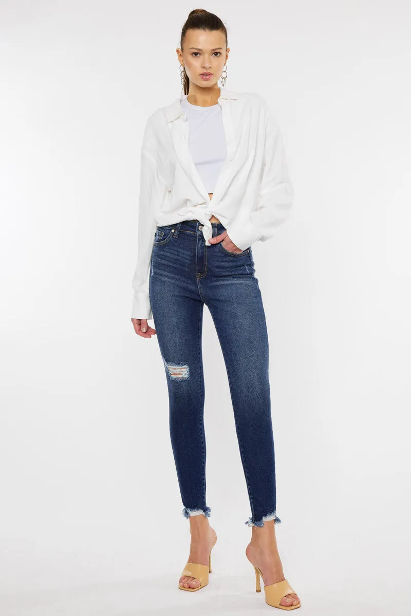 Kancan - Women's Super High Rise Distressed Ankle Skinny Jeans-kc8567 ST