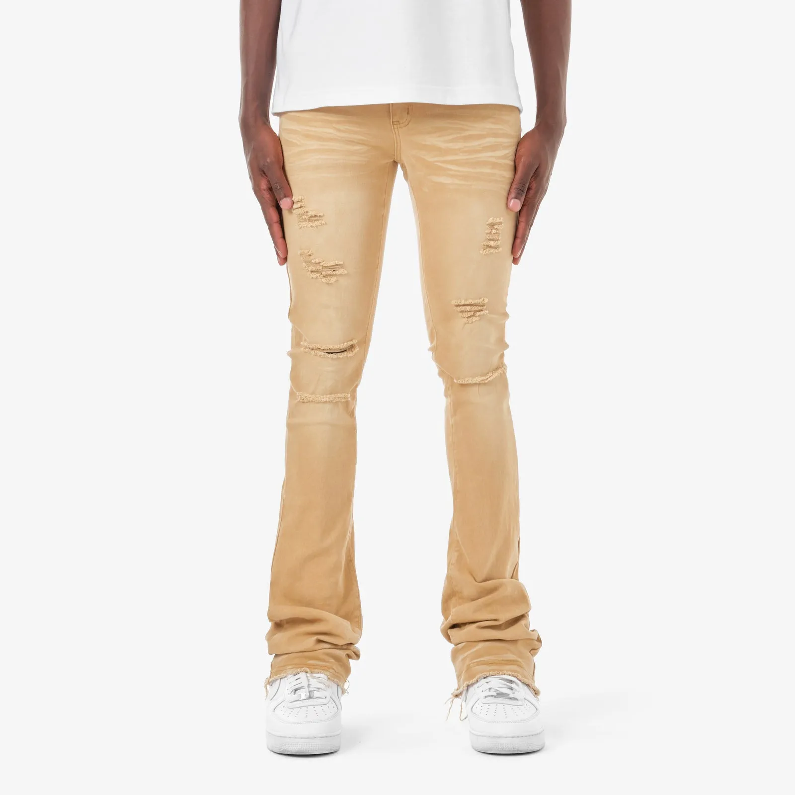 KHAKI STACKED JEANS W/ SUPER STRETCH