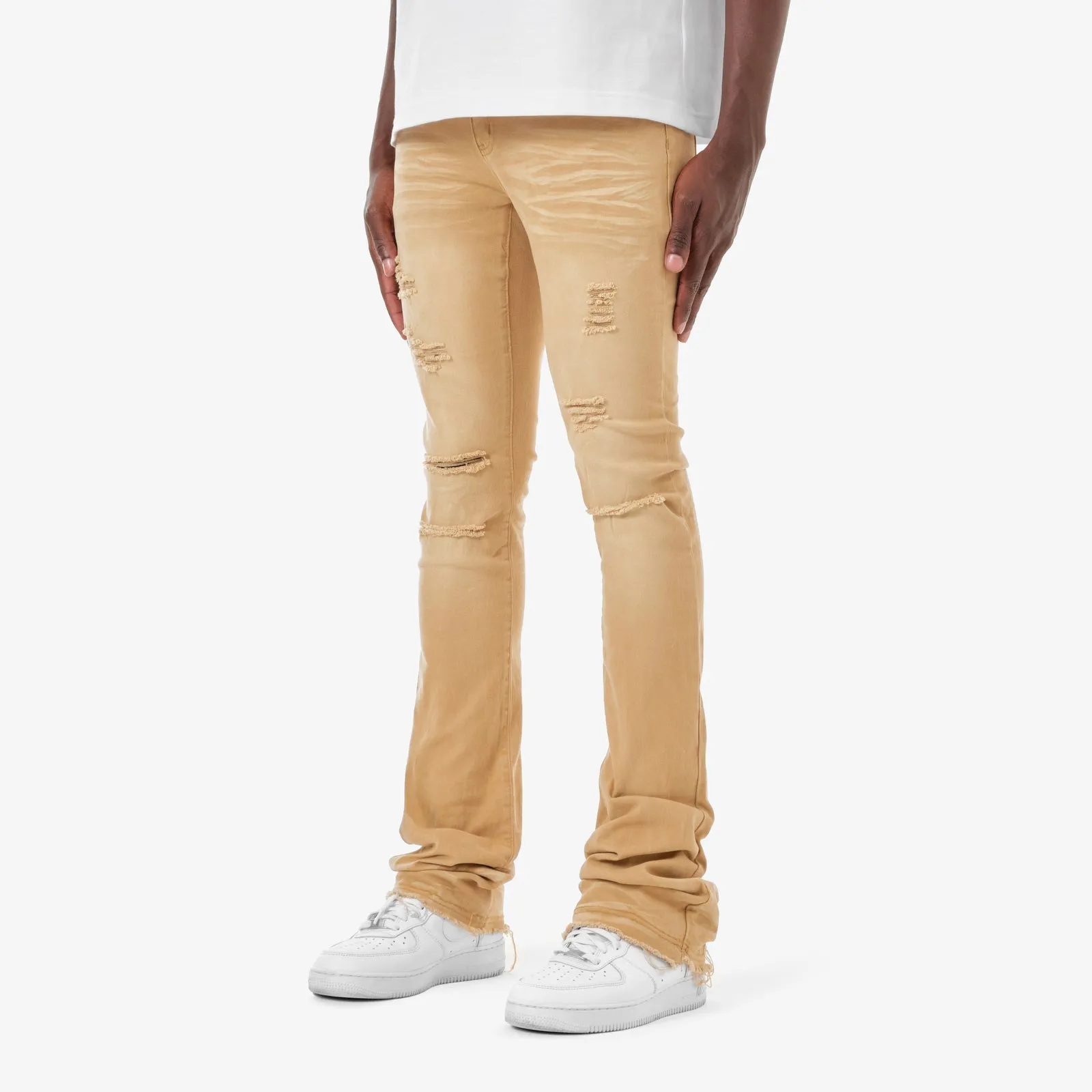 KHAKI STACKED JEANS W/ SUPER STRETCH