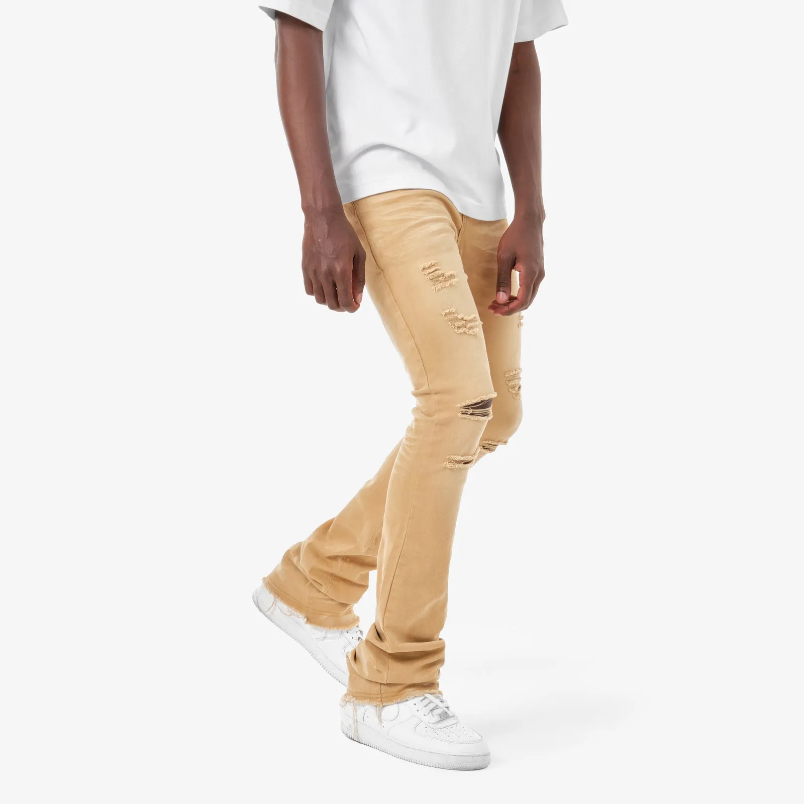 KHAKI STACKED JEANS W/ SUPER STRETCH