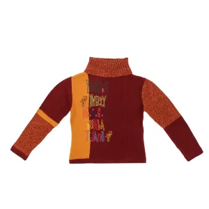 Kids Girl Twist Knit Sweater,Burgundy/Orange