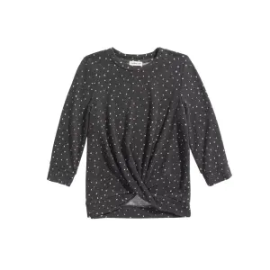 Kids Girl Twisted Dot-Print Sweaters,Dark Grey