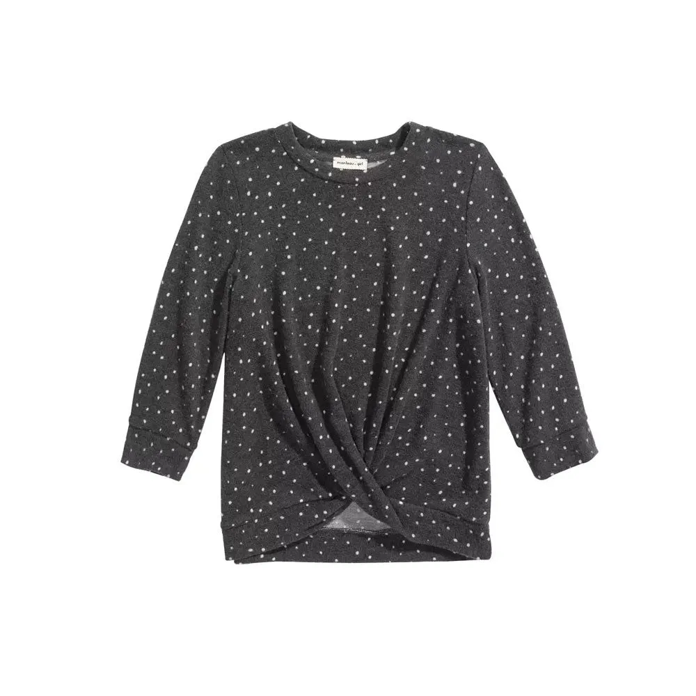Kids Girl Twisted Dot-Print Sweaters,Dark Grey