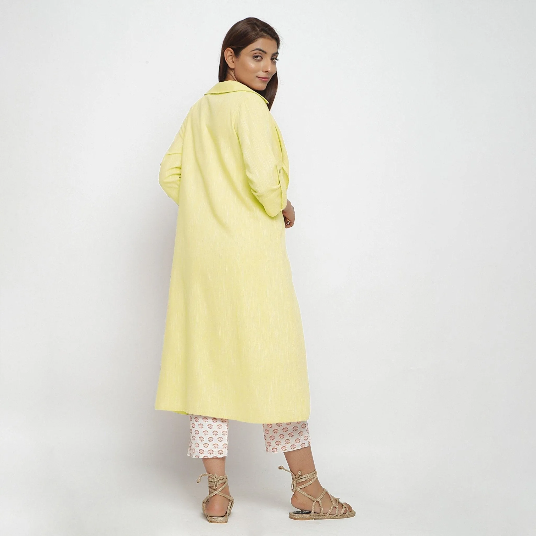 Lemon Yellow Yarn Dyed Cotton Lapel Collar Overlay