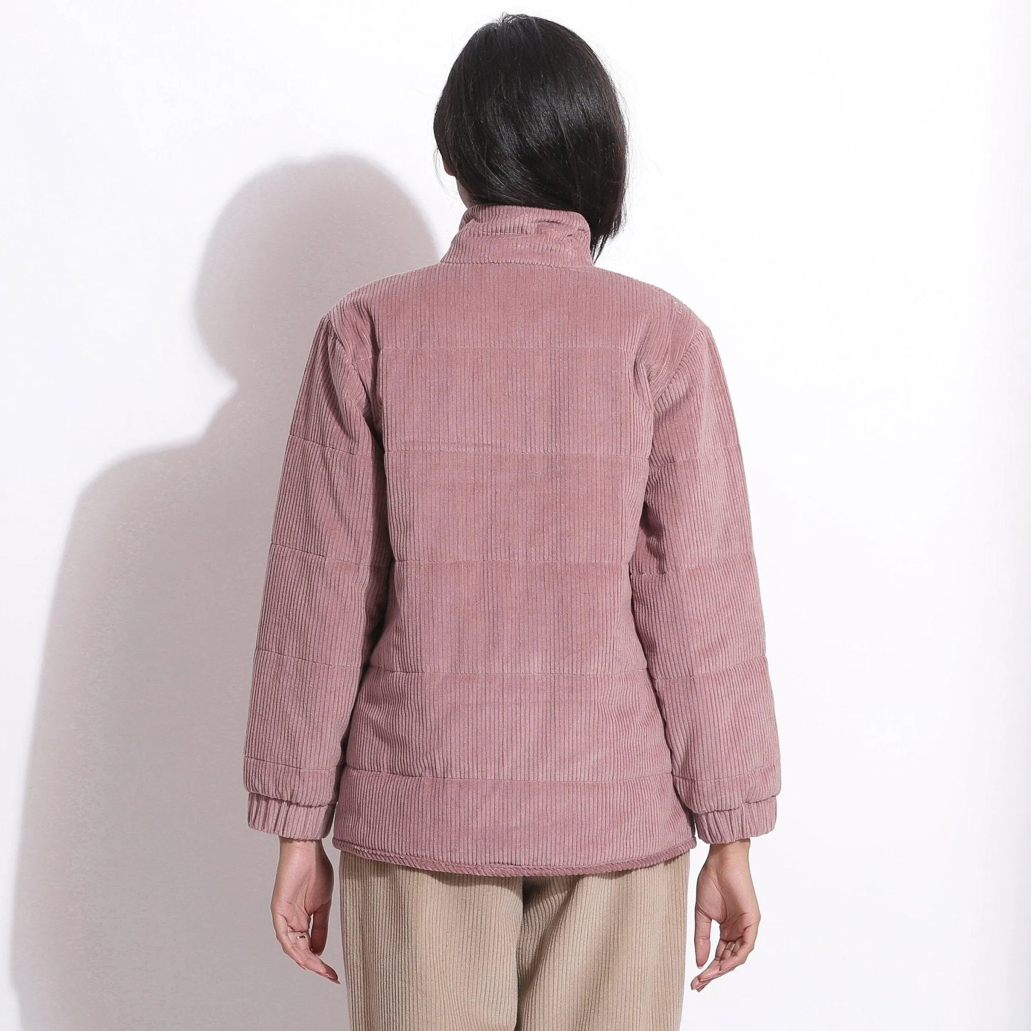Mauve Warm Cotton Corduroy Quilted Puffer Jacket