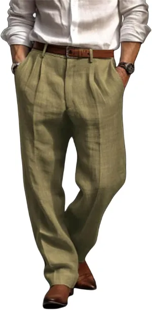 Men's Linen Pants Lightweight Casual Yoga Beach Pants Fit Comfort Trousers Hemmed Dress Pants for Versatile Style