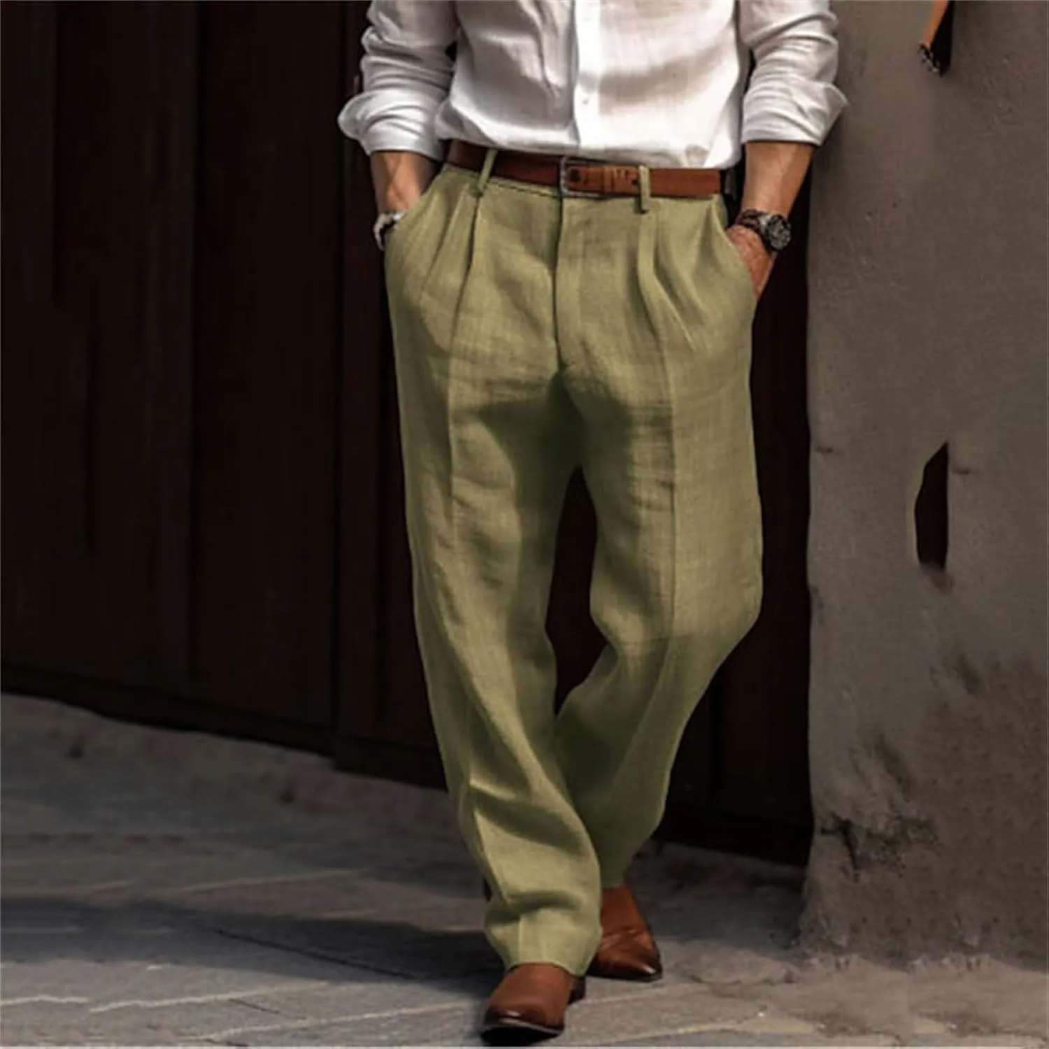Men's Linen Pants Lightweight Casual Yoga Beach Pants Fit Comfort Trousers Hemmed Dress Pants for Versatile Style