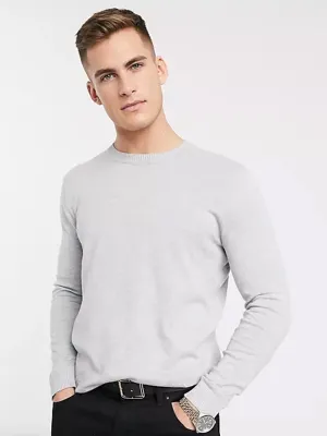 Men's Plain Solid Crew Neck Sweater,Grey