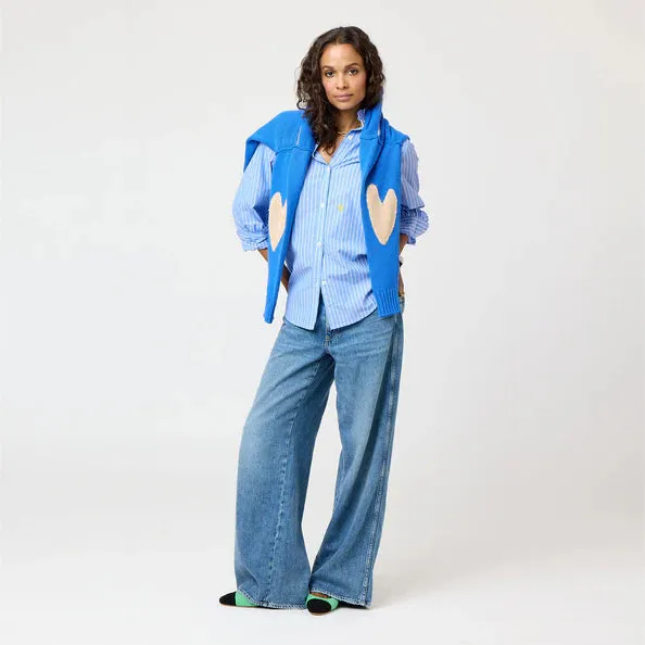 Mia Stripe Ruffle Shirt (Mid Blue)