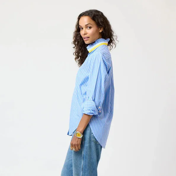 Mia Stripe Ruffle Shirt (Mid Blue)