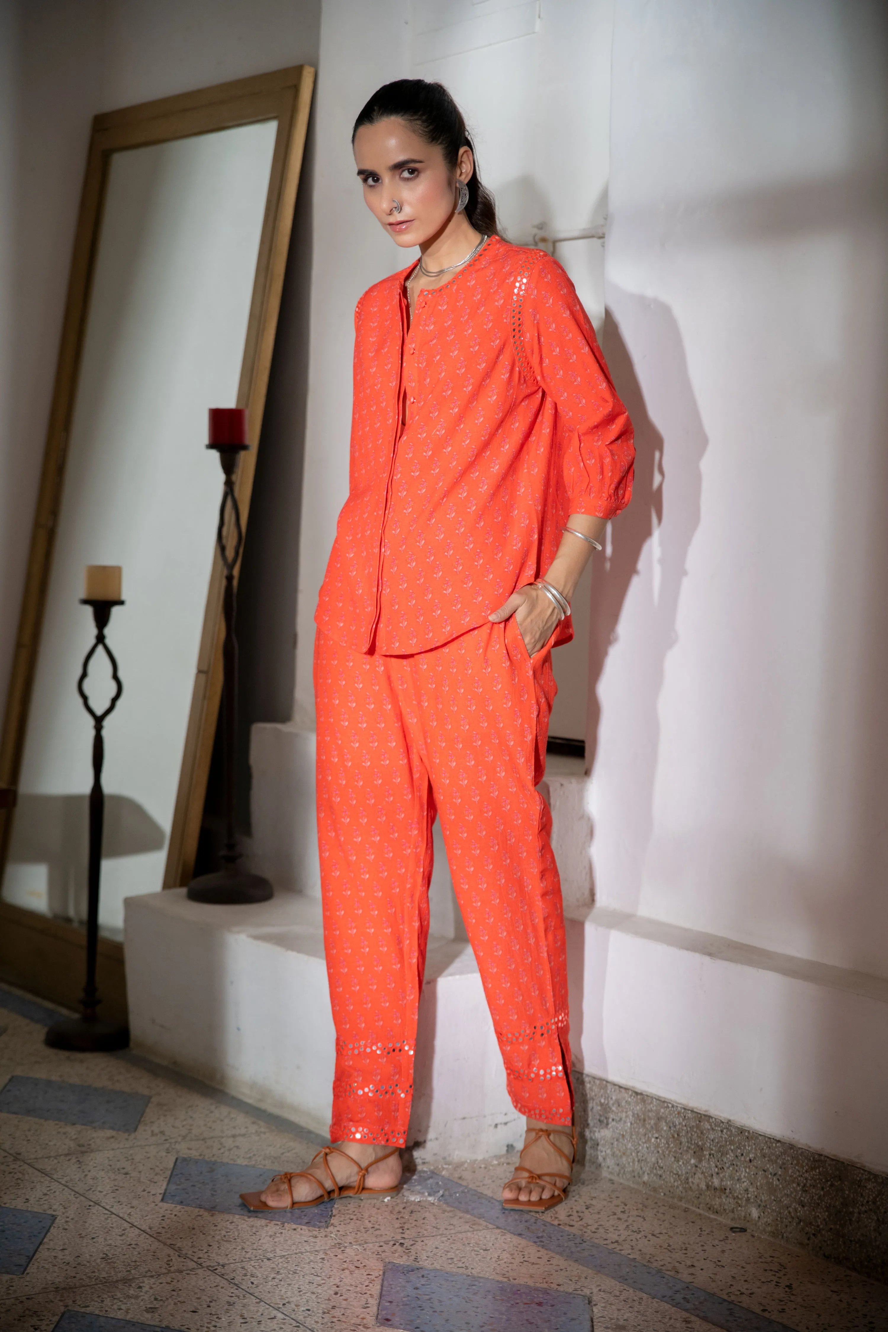Noor Floral Pant in Orange