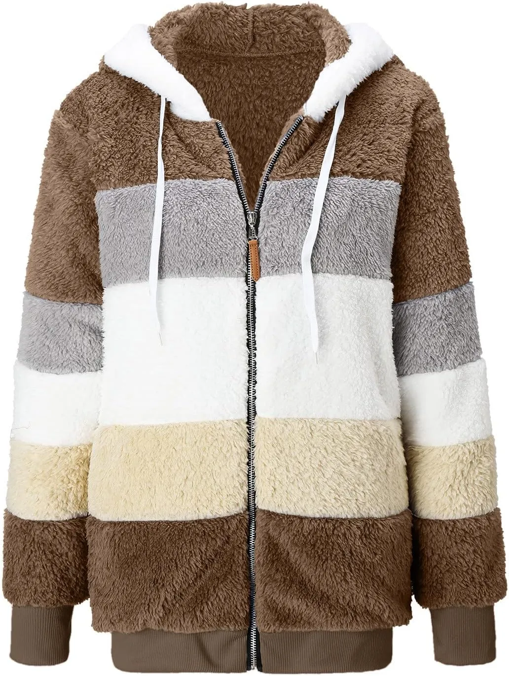 Oversized Fuzzy Fleece Jackets For Women Fashion 2024 Color Block Faux Fur Cardigan Coat Shaggy Warm Winter Outerwear