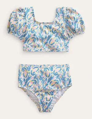 Puff Sleeve Bikini-Ivory Paisley
