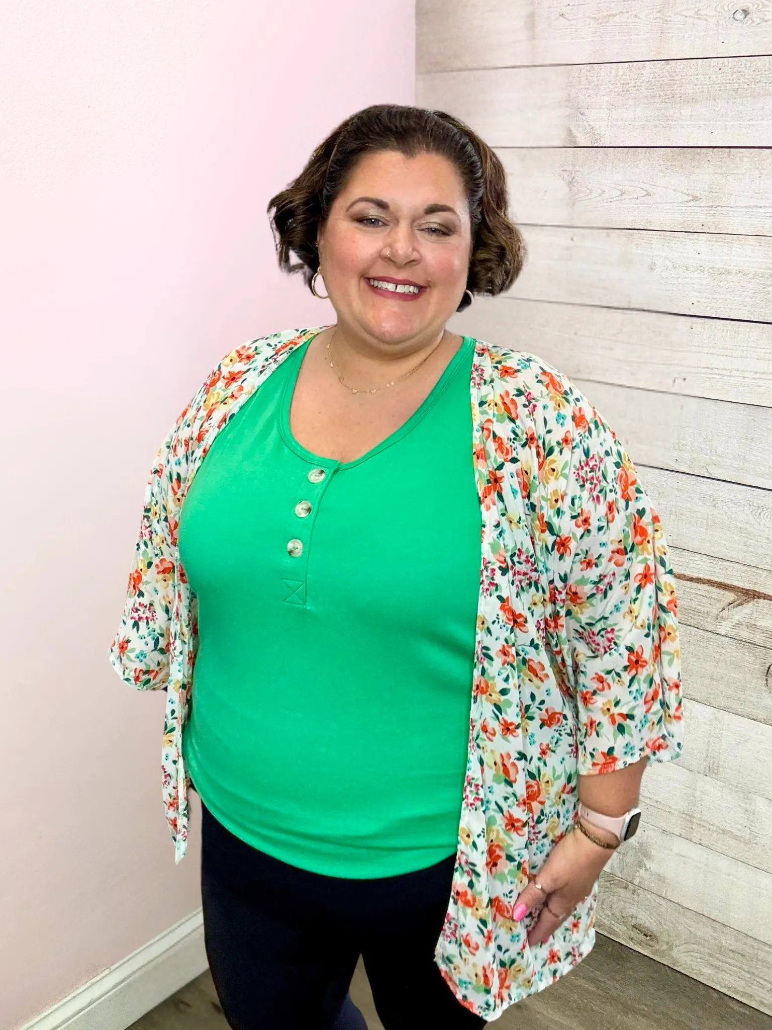 "Beach Days" White/Orange Floral Print Kimono