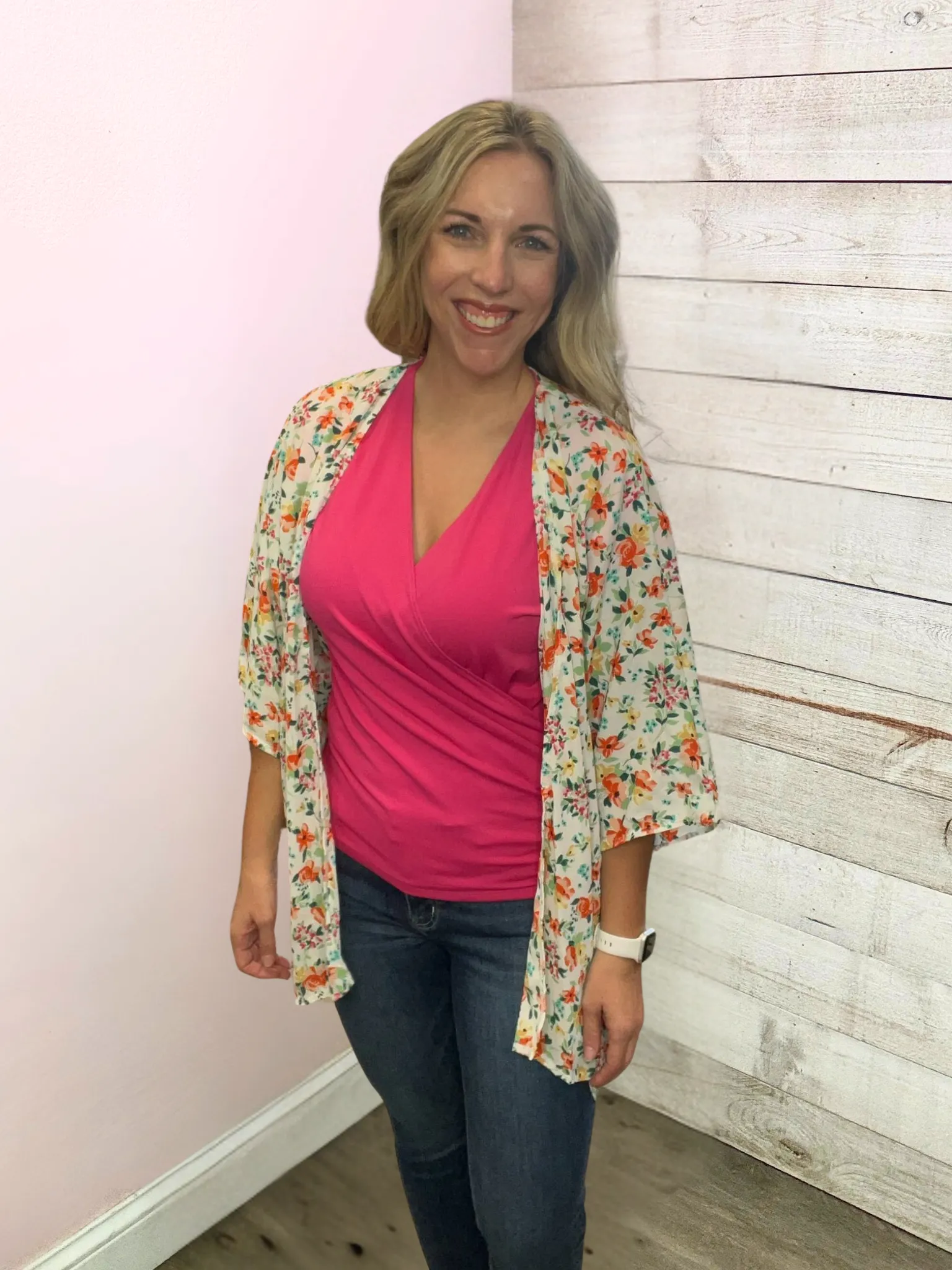 "Beach Days" White/Orange Floral Print Kimono