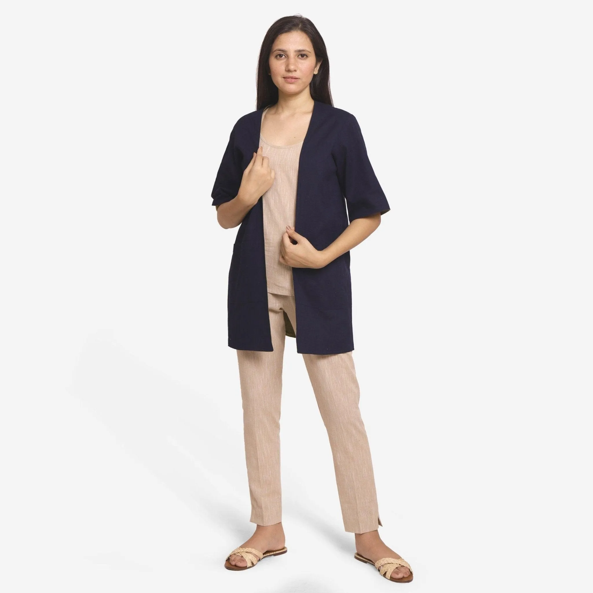 Red Reversible Cotton Flax Front Open Short Overlay